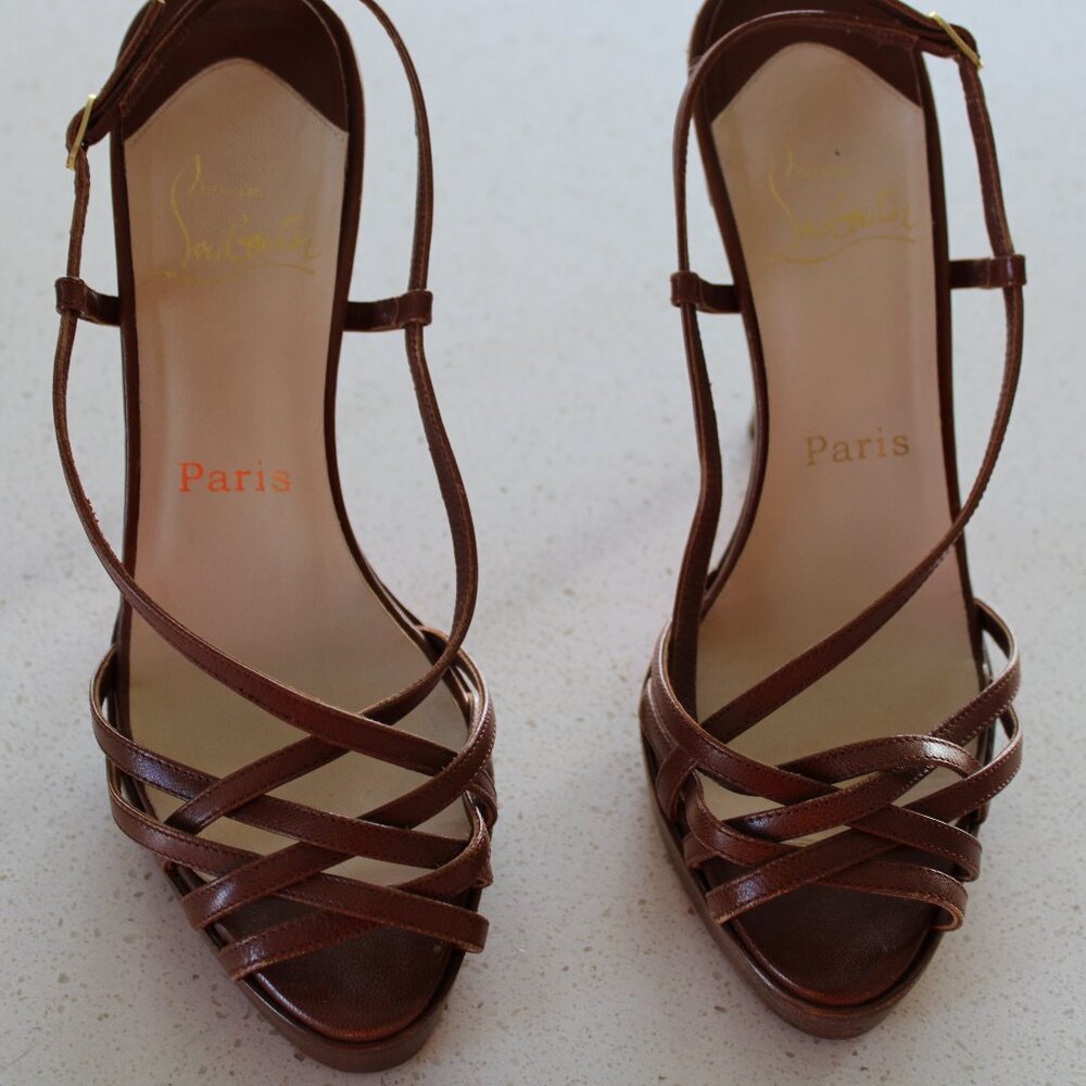 Christian Louboutin Brown Strappy Leather High Heels